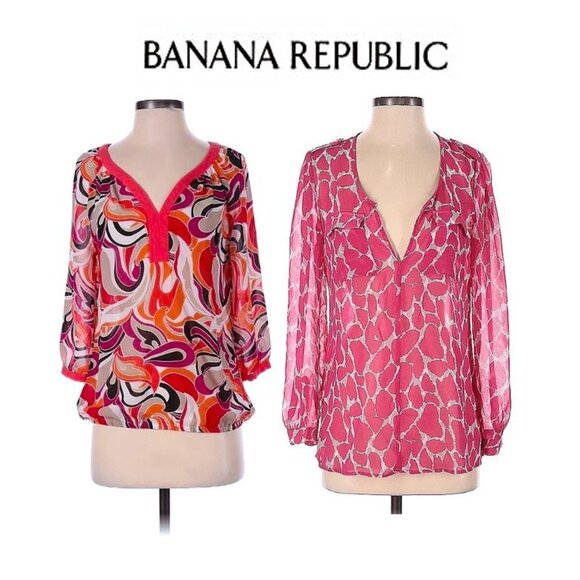 BUNDLE!! BANANA REPUBLIC - 2 colour print blouses (size XS) - Picture 1 of 16